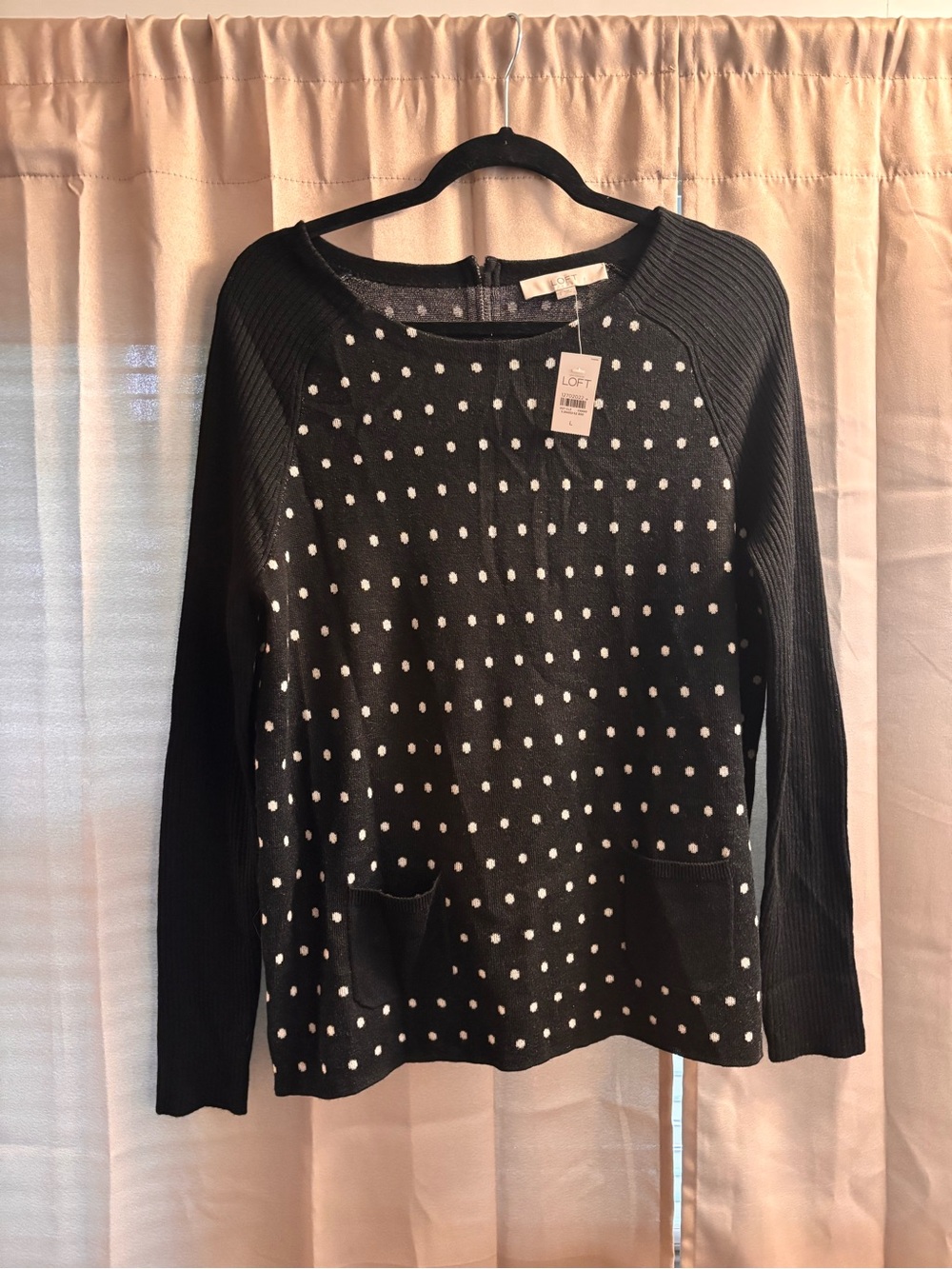 LOFT Black and White Polka Dot Long Sleeve Sweater